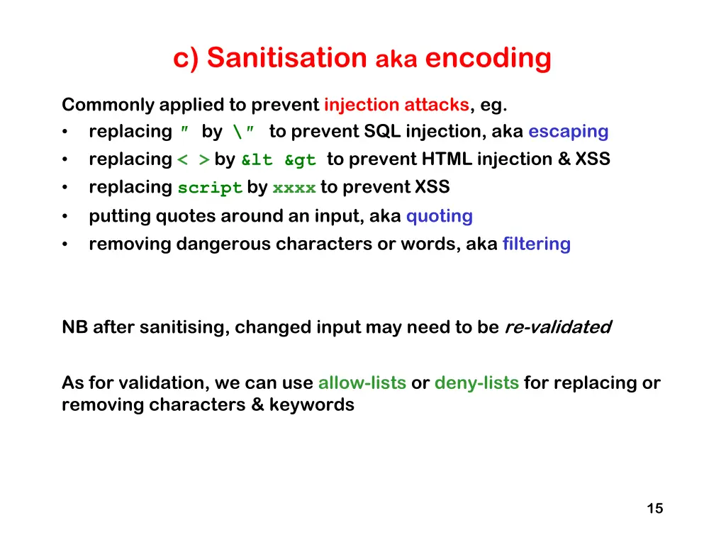 c sanitisation aka encoding