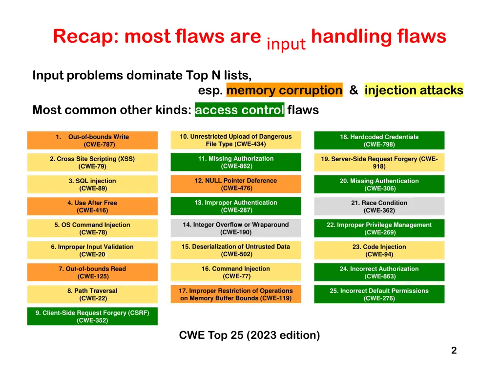 recap most flaws are input handling flaws