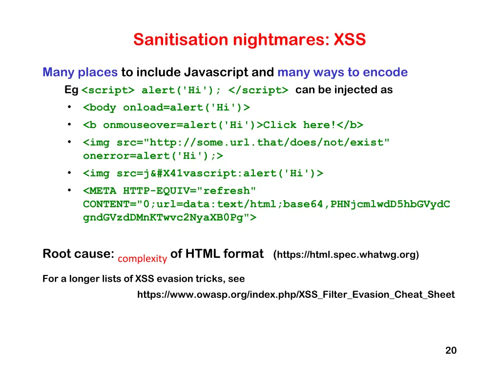 sanitisation nightmares xss
