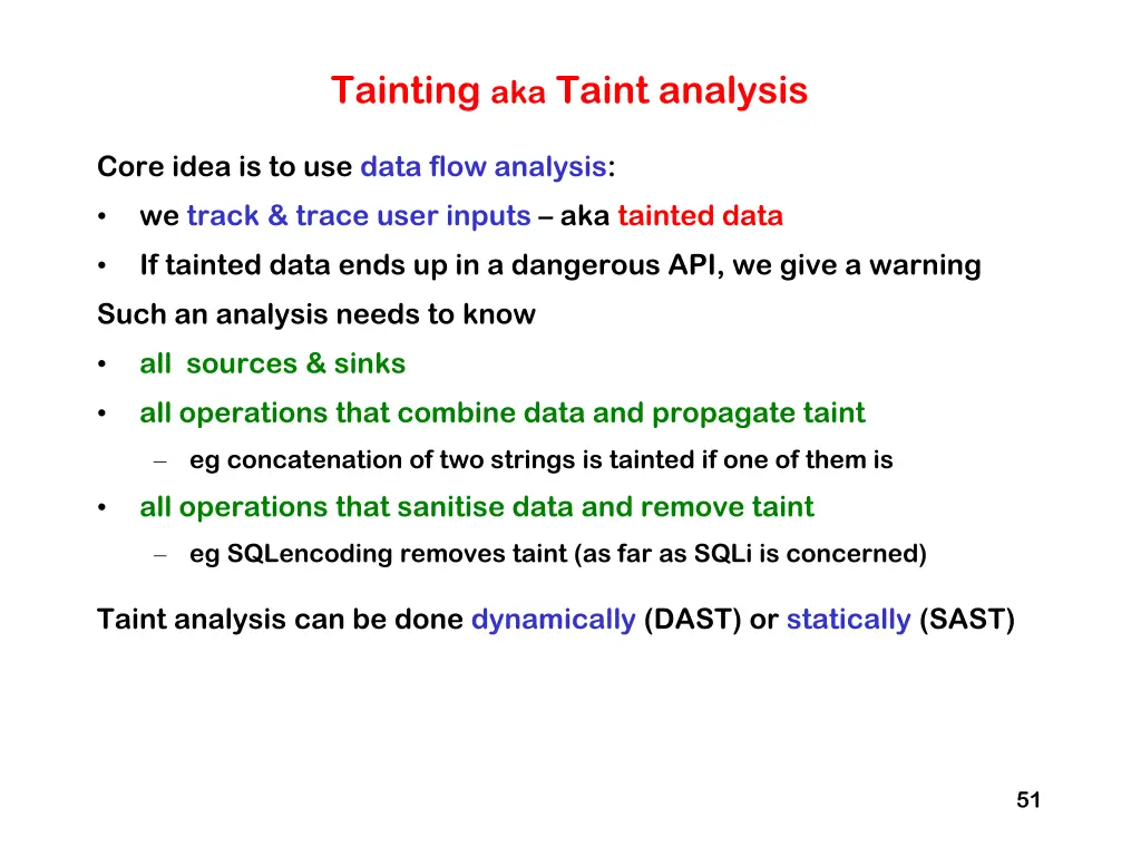 tainting aka taint analysis
