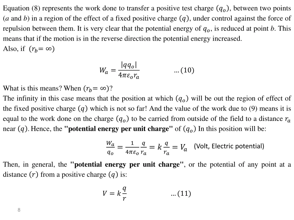 equation 8 represents the work done to transfer