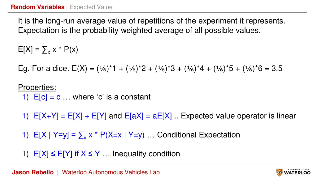 random variables expected value