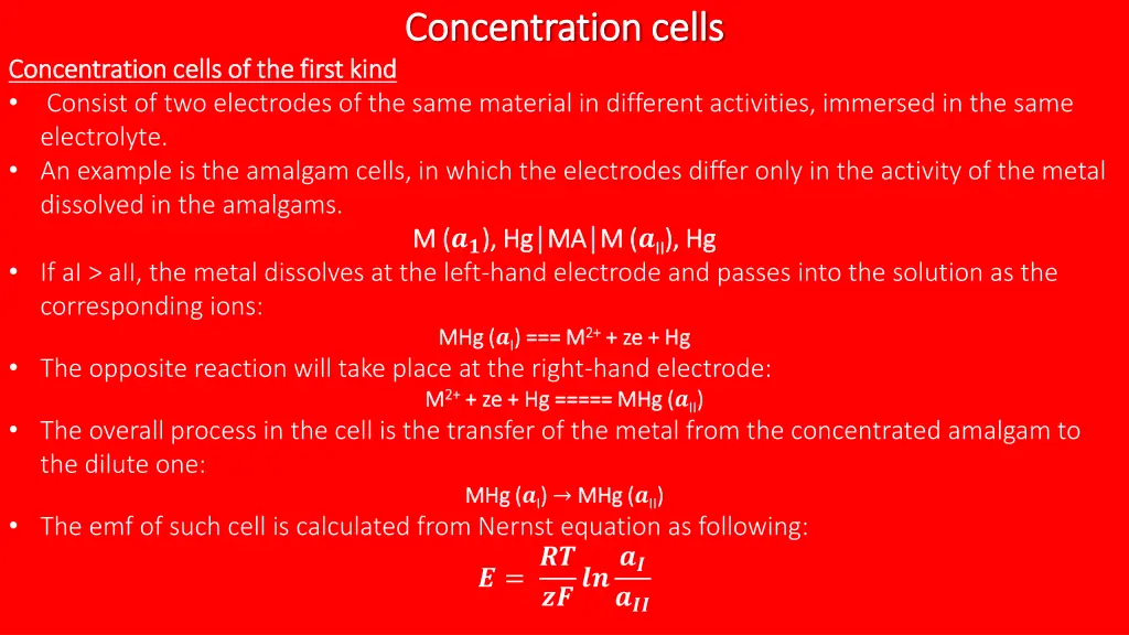 concentration cells concentration cells