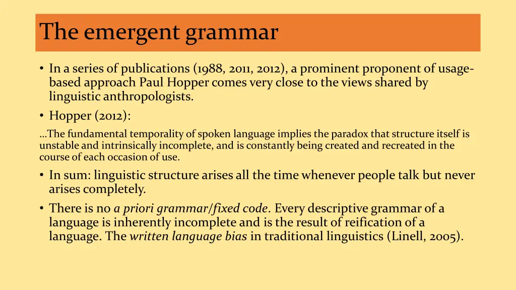 the emergent grammar