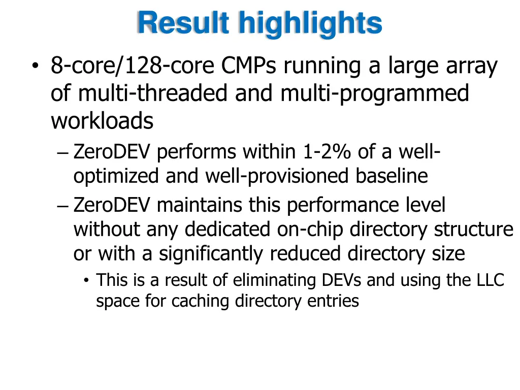 result highlights 8 core 128 core cmps running