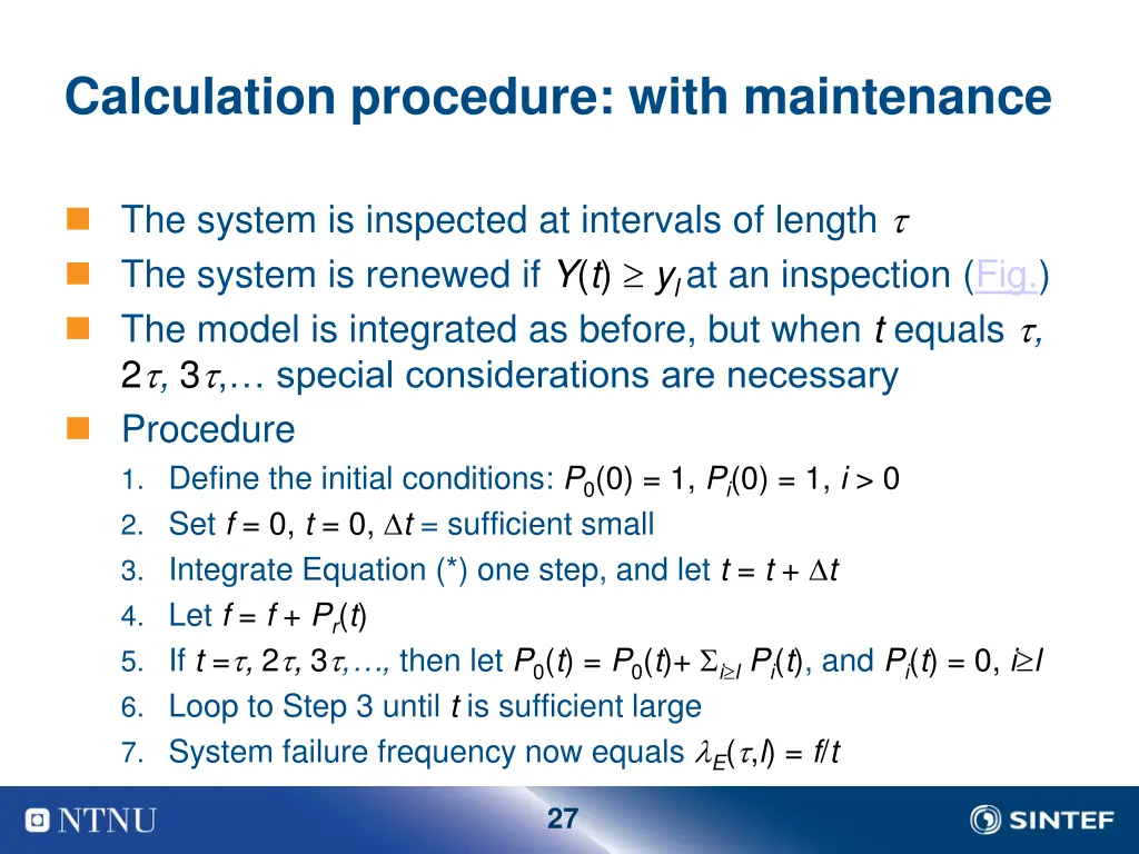 calculation procedure with maintenance