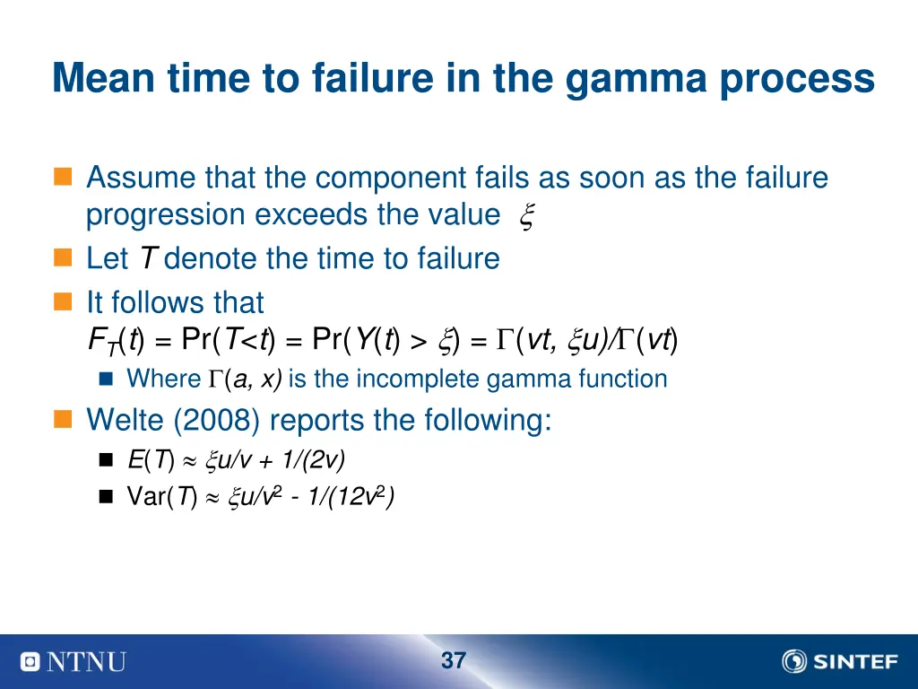 mean time to failure in the gamma process