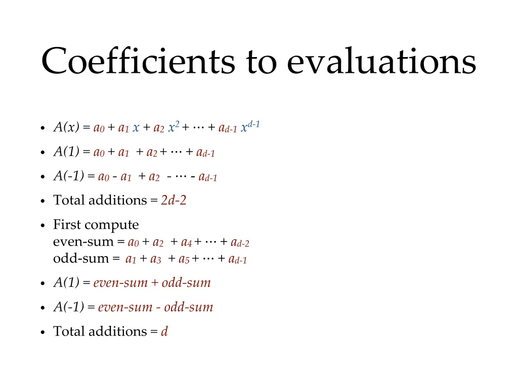 coefficients to evaluations