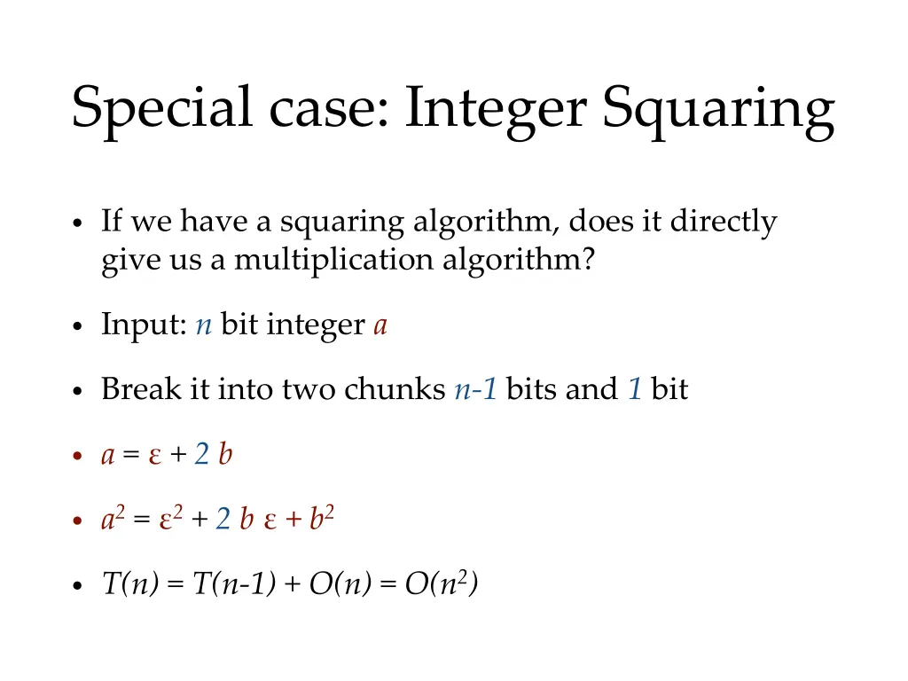 special case integer squaring