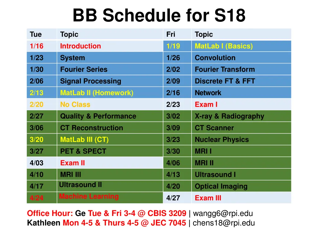 bb schedule for s18