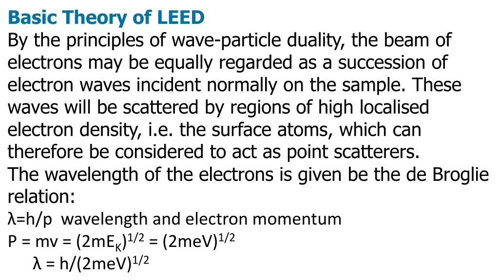 basic theory of leed by the principles of wave