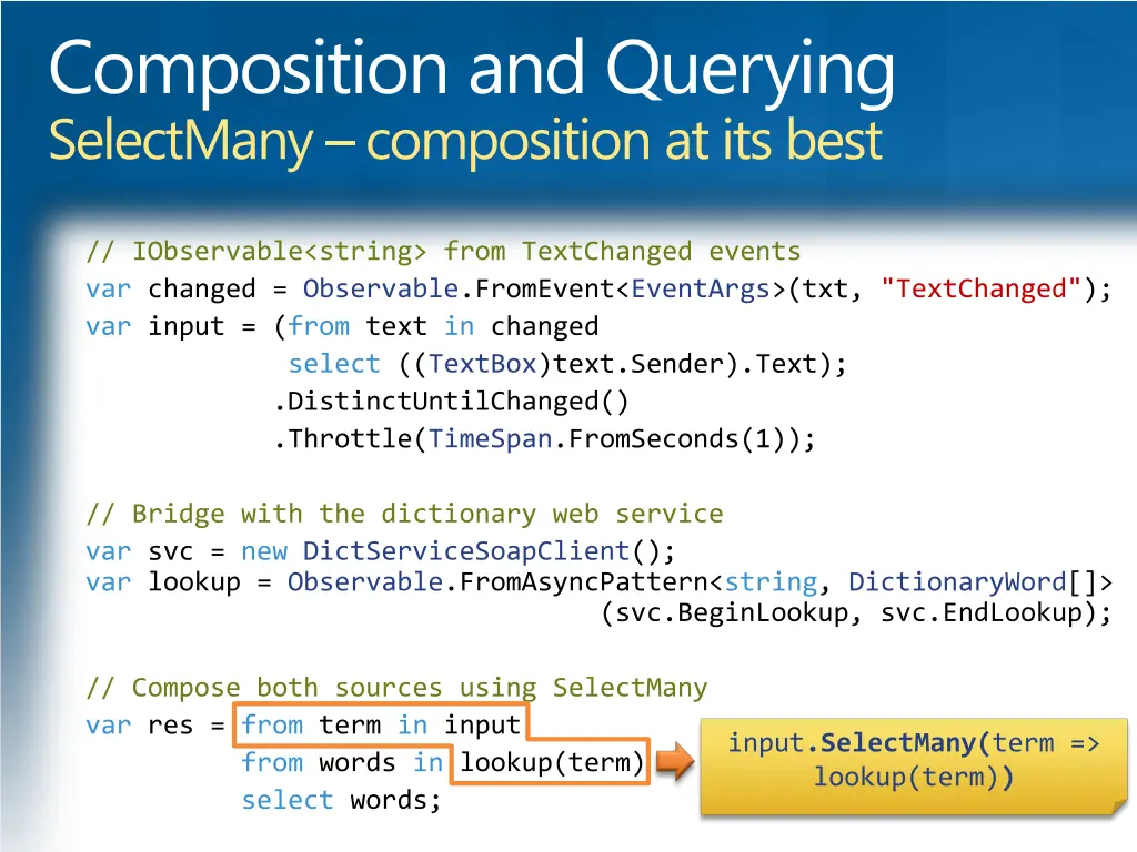 composition and querying selectmany composition