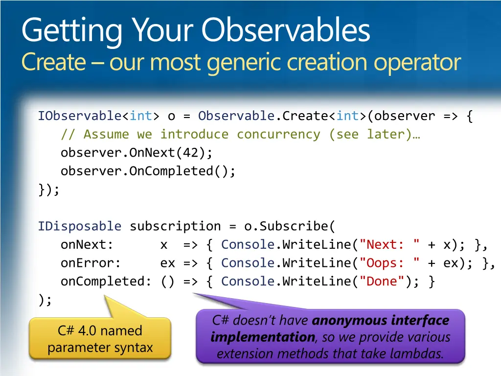getting your observables create our most generic