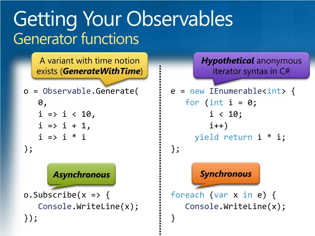 getting your observables generator functions