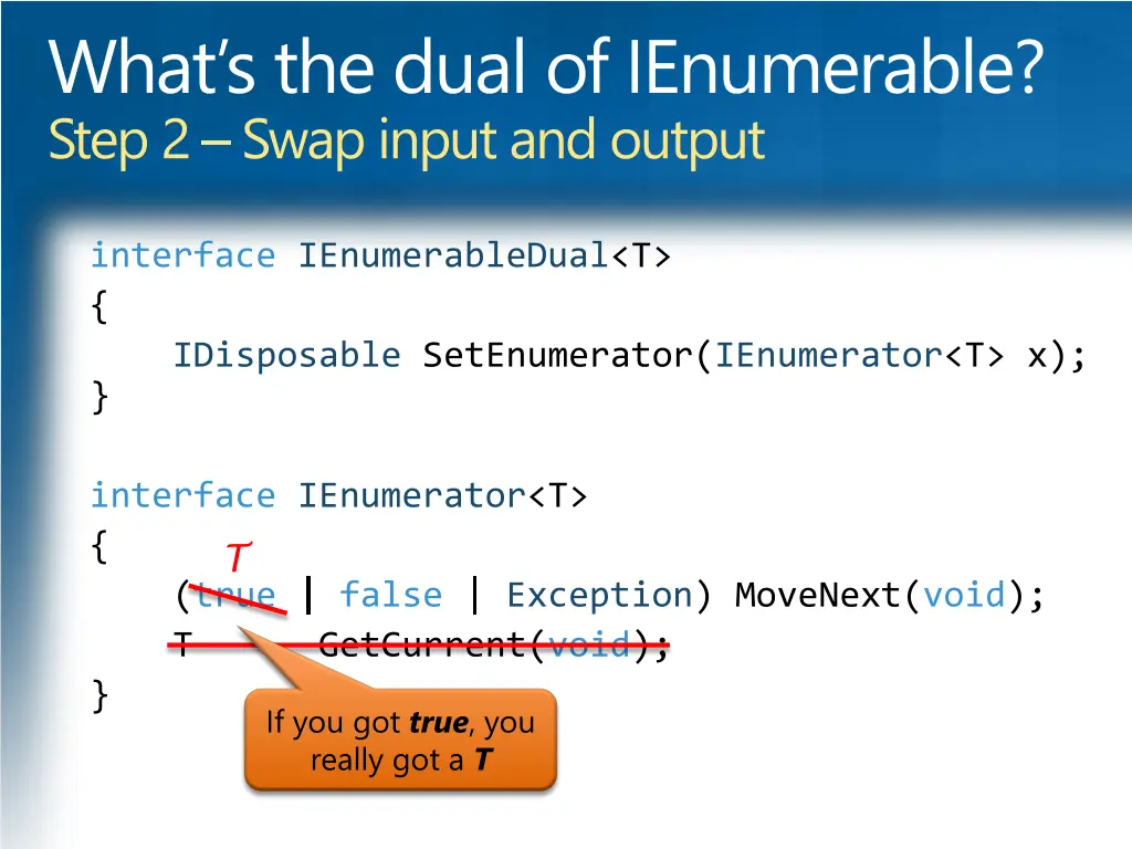 what s the dual of ienumerable step 2 swap input 3