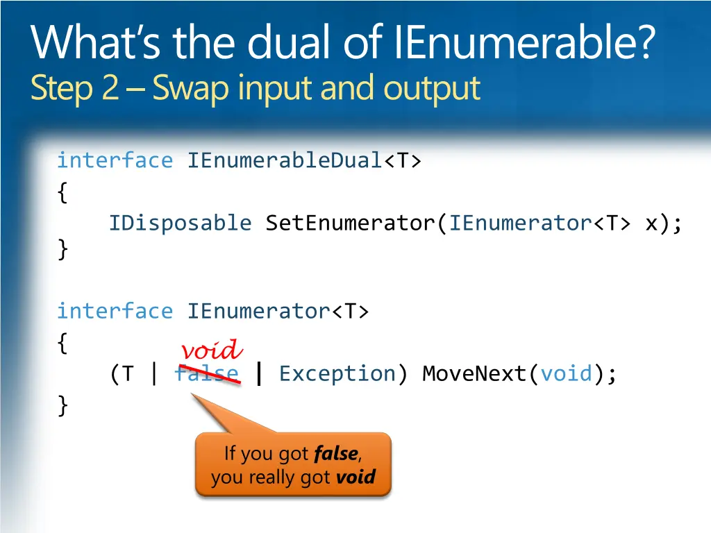 what s the dual of ienumerable step 2 swap input 4