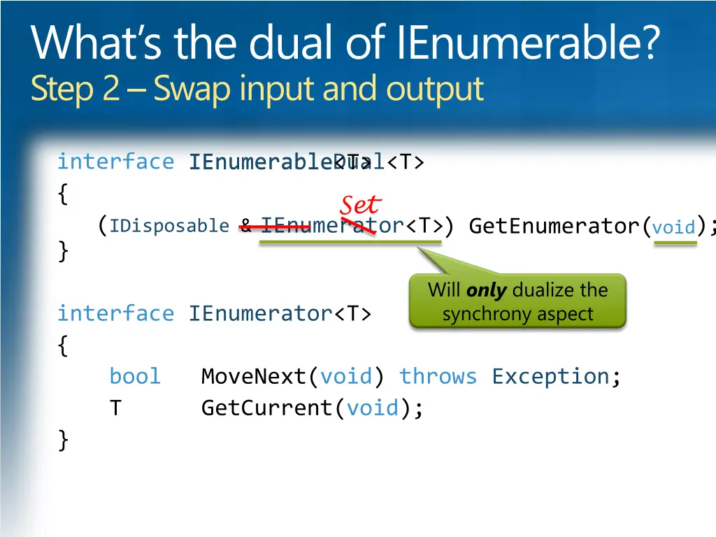what s the dual of ienumerable step 2 swap input