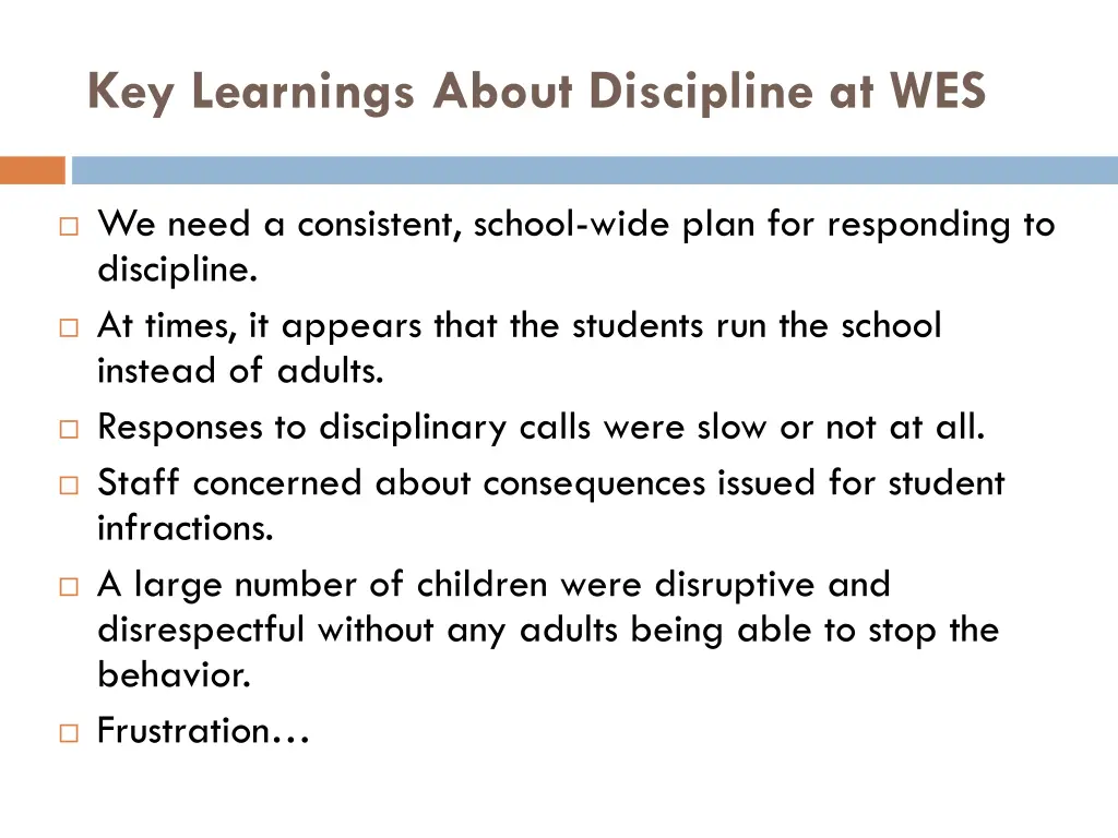 key learnings about discipline at wes