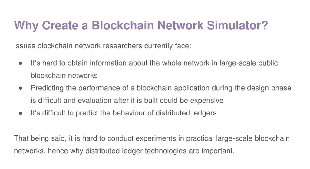 why create a blockchain network simulator