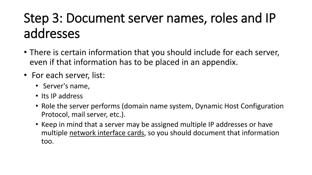 step 3 document server names roles and ip step