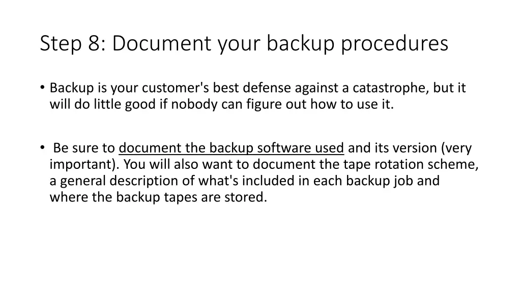 step 8 document your backup procedures