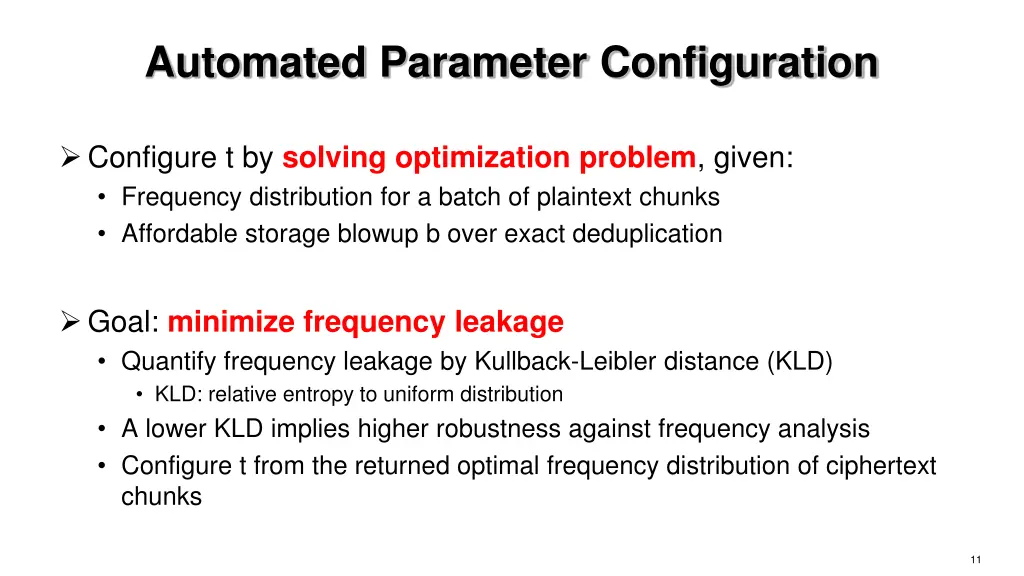 automated parameter configuration