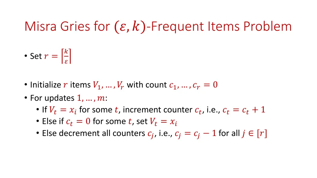 misra gries for frequent items problem 1
