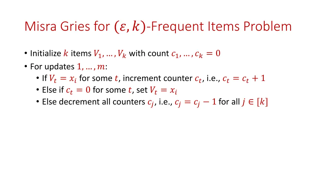 misra gries for frequent items problem