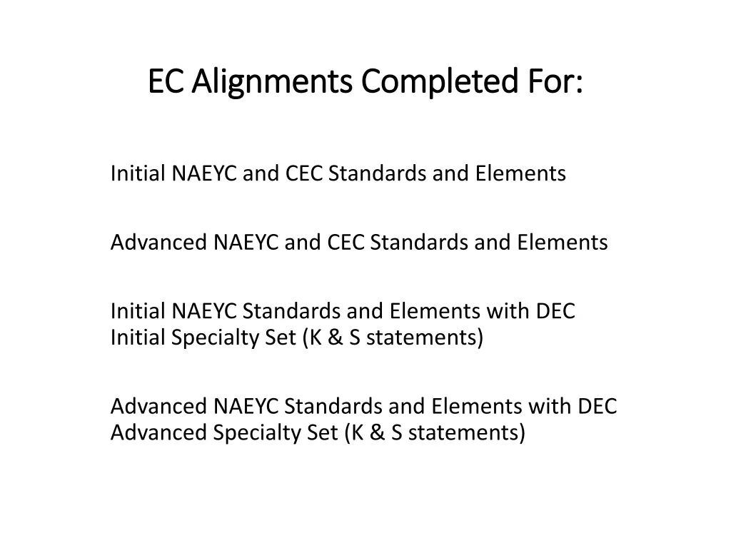 ec alignments completed for ec alignments