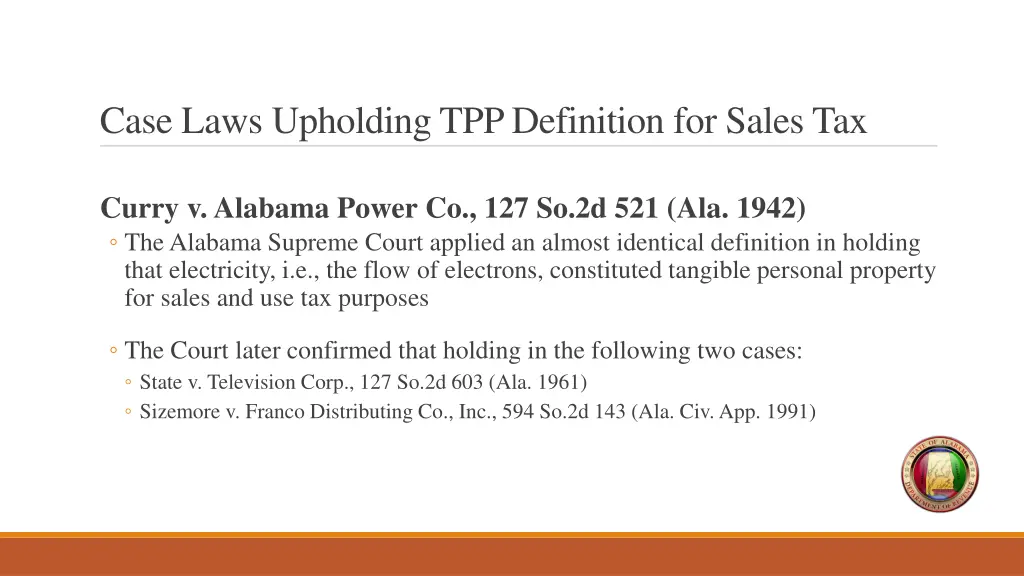case laws upholding tpp definition for sales tax