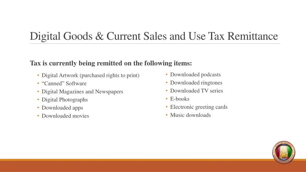 digital goods current sales and use tax remittance