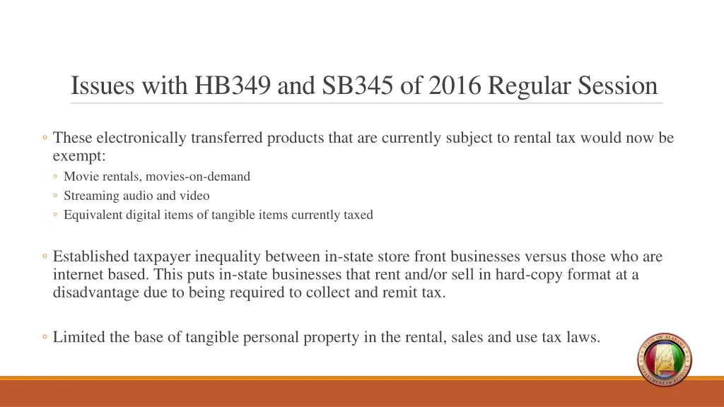 issues with hb349 and sb345 of 2016 regular