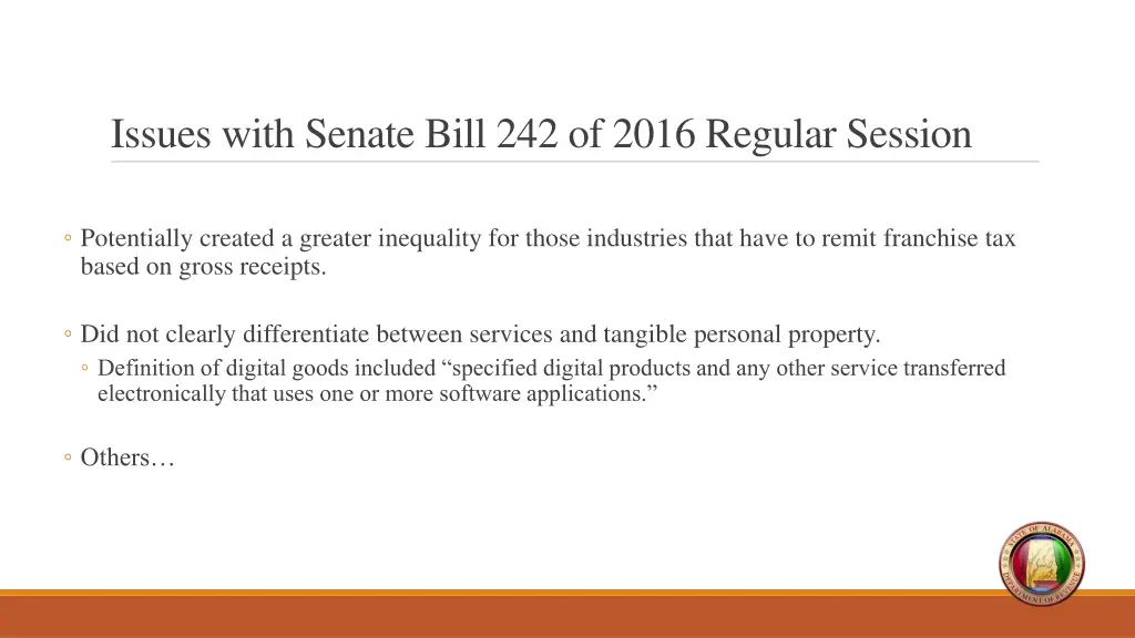 issues with senate bill 242 of 2016 regular