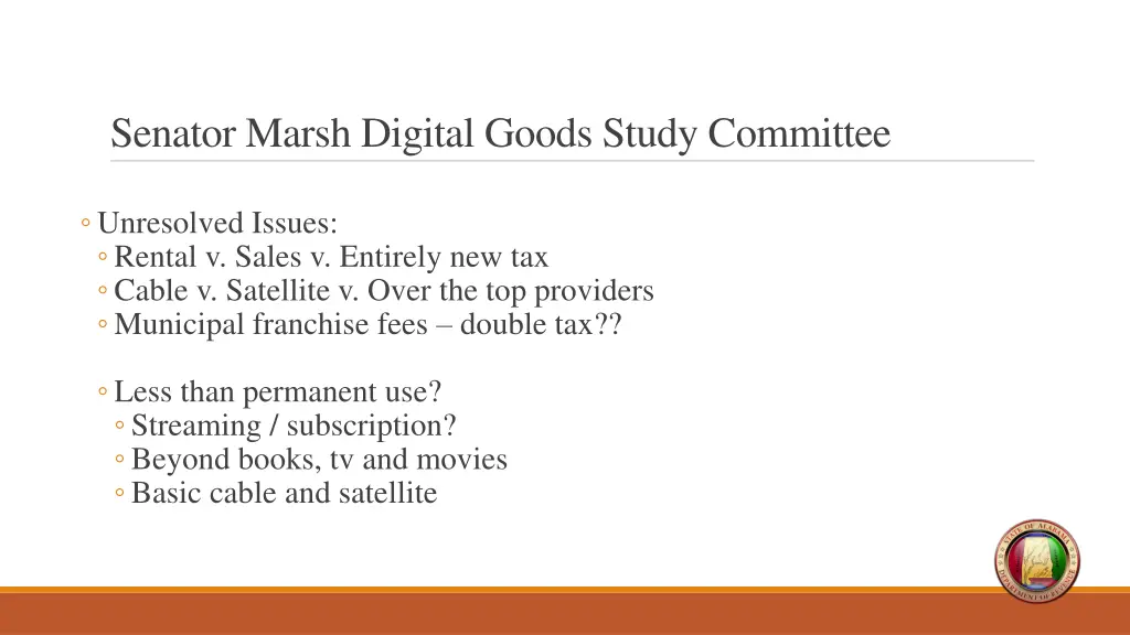 senator marsh digital goods study committee 1