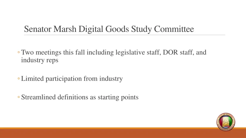 senator marsh digital goods study committee