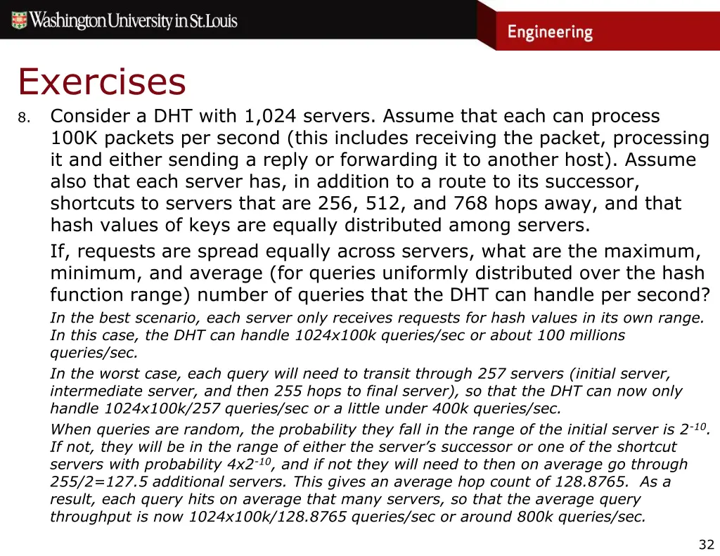 exercises 8 consider a dht with 1 024 servers 1