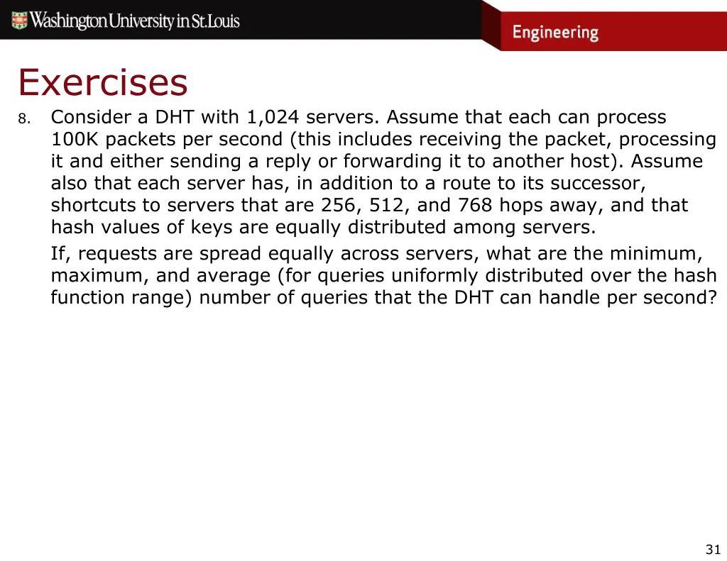 exercises 8 consider a dht with 1 024 servers