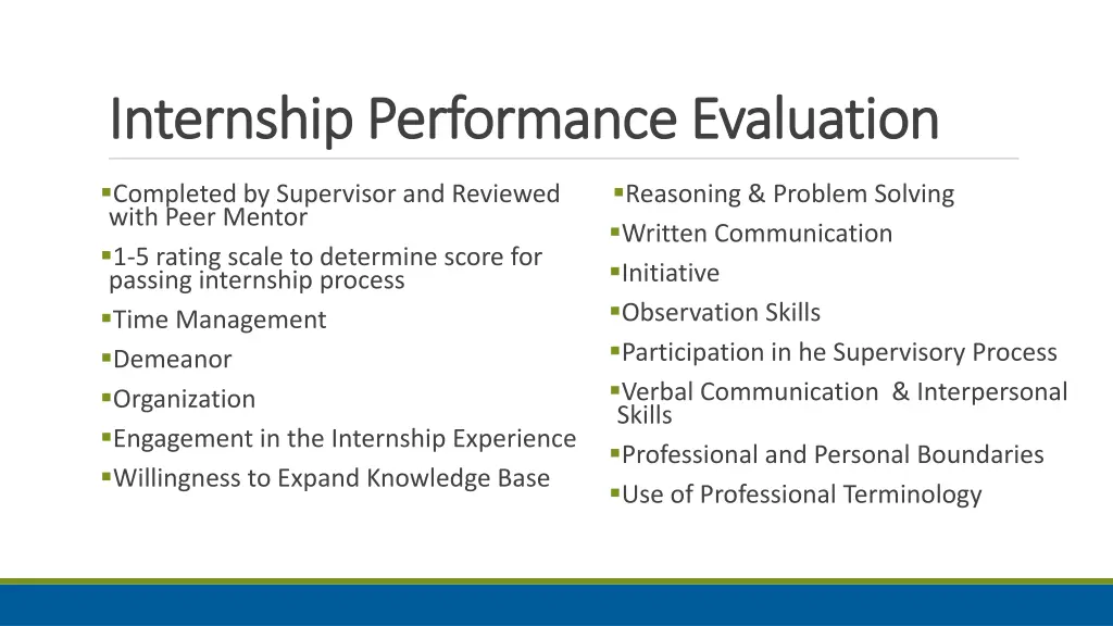 internship performance evaluation internship
