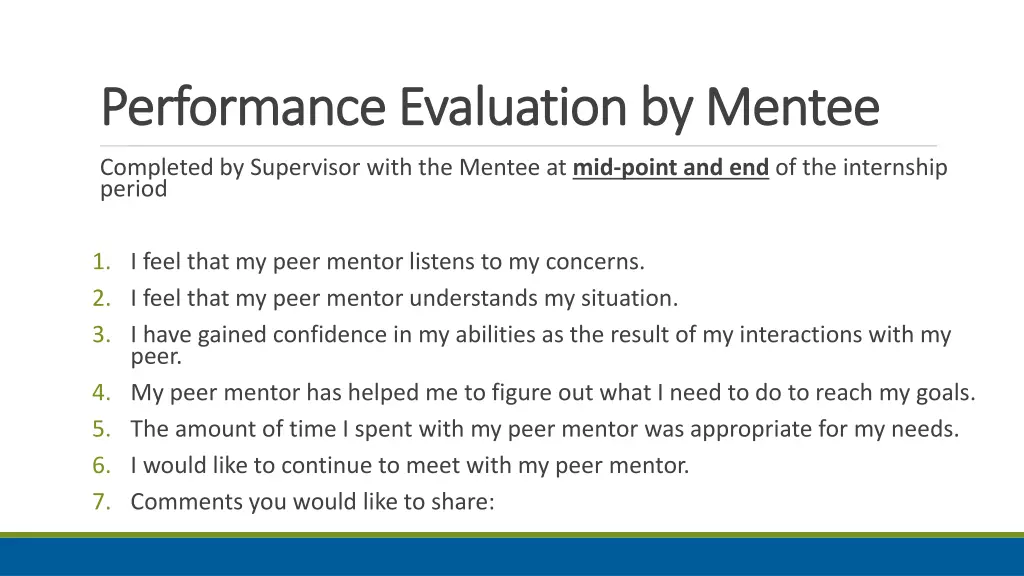 performance evaluation by mentee performance