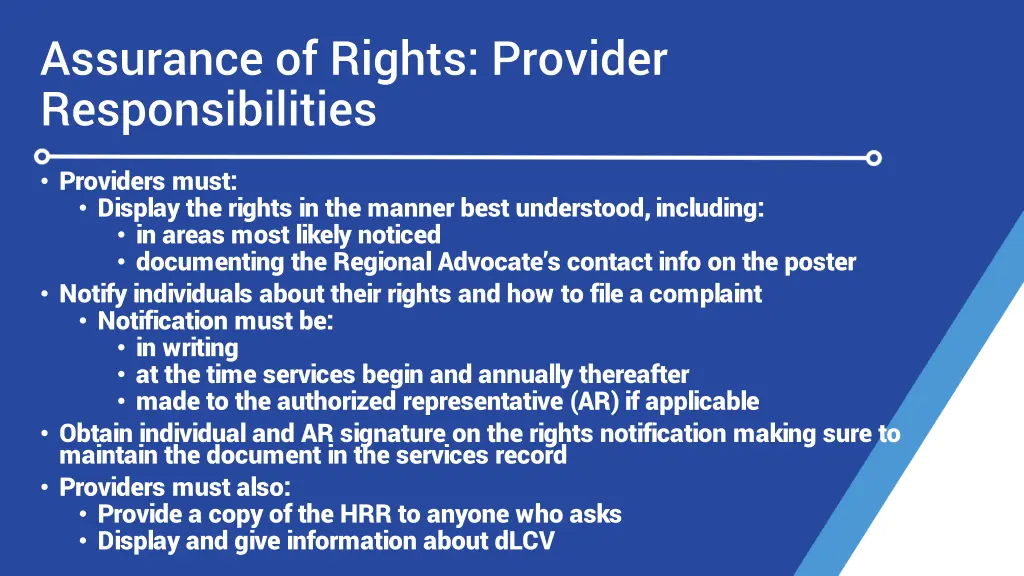 assurance of rights provider responsibilities