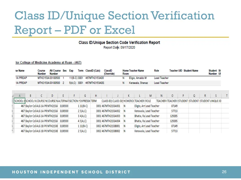 class id unique section verification report 1