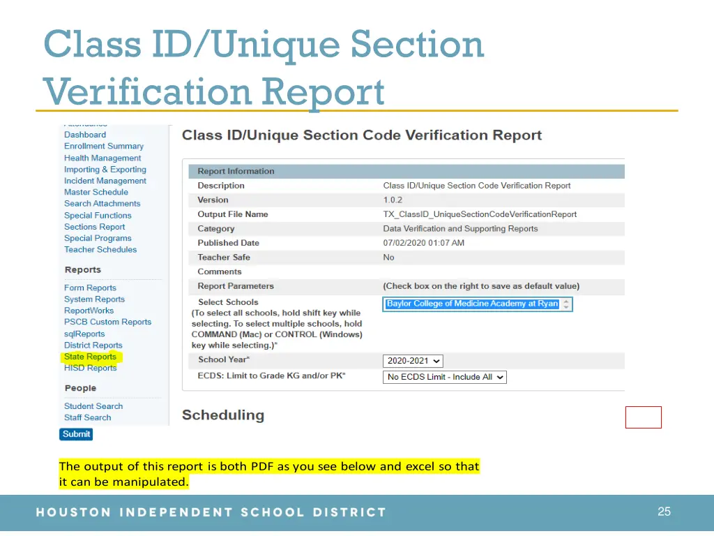 class id unique section verification report