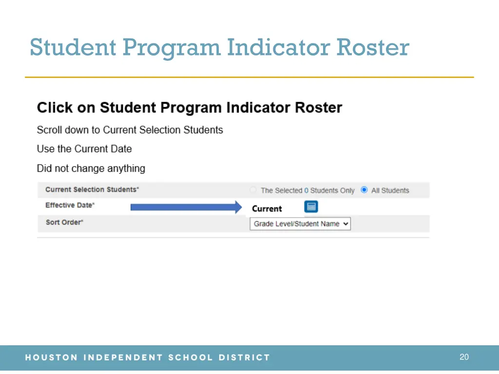 student program indicator roster