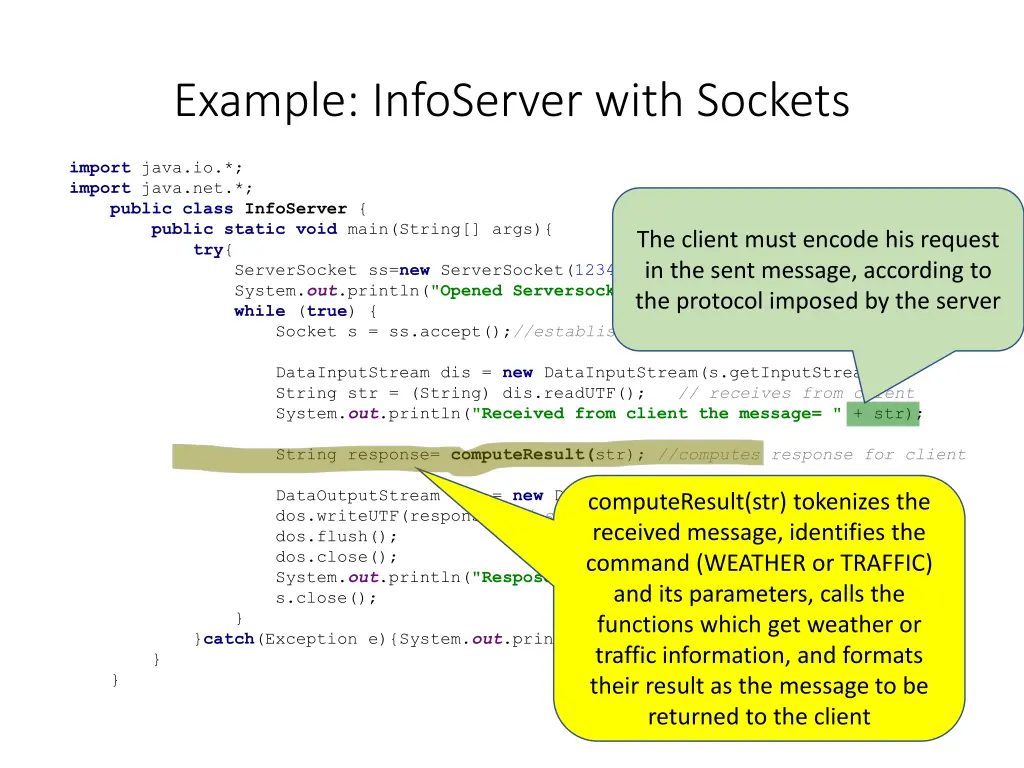 example infoserver with sockets