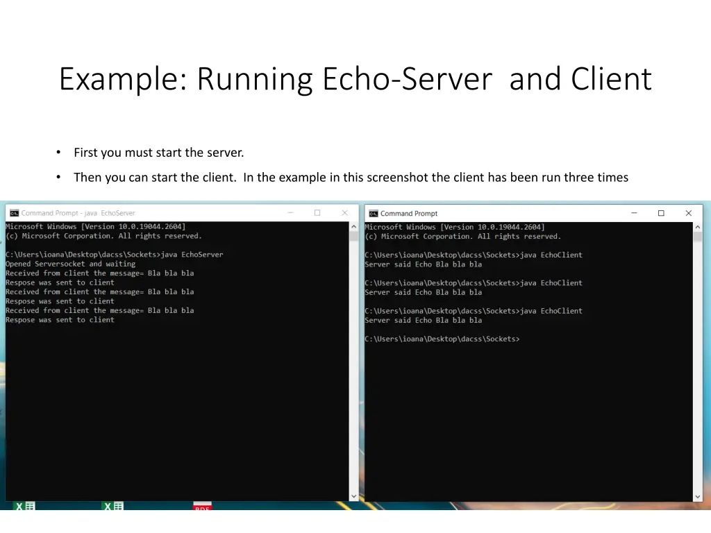 example running echo server and client