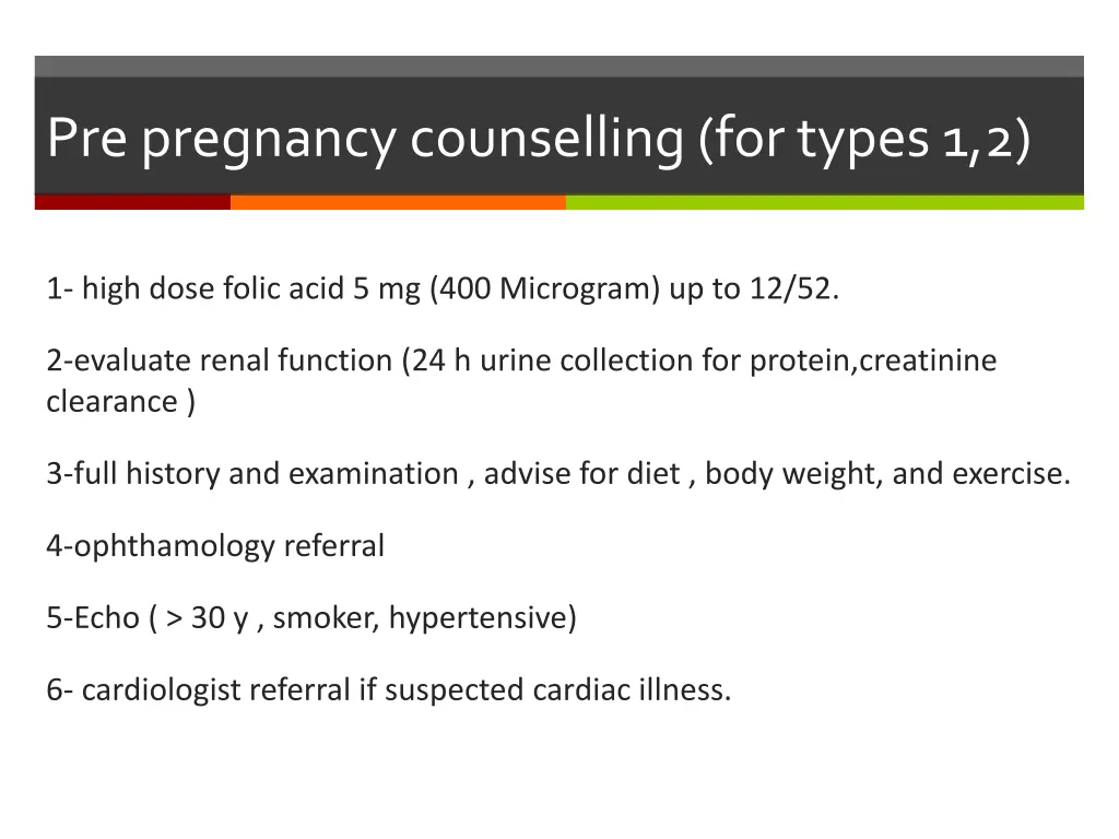 pre pregnancy counselling for types 1 2