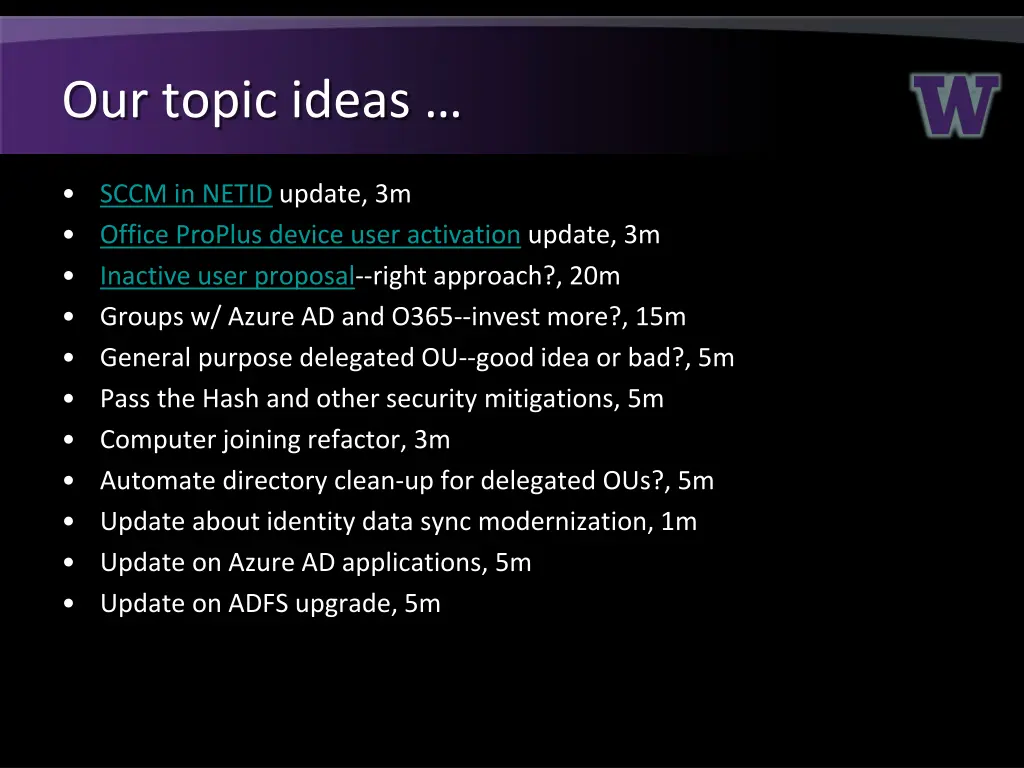 our topic ideas
