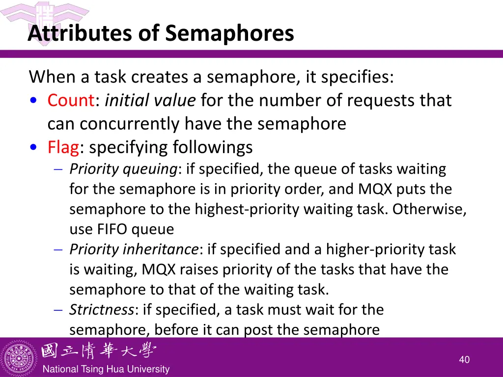 attributes of semaphores