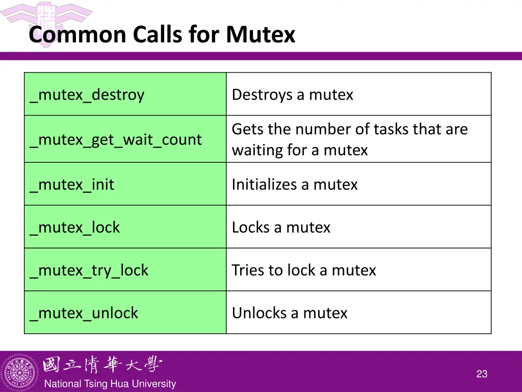 common calls for mutex