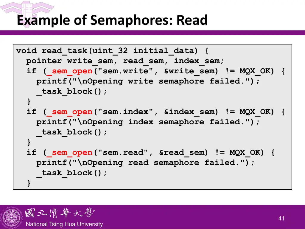 example of semaphores read